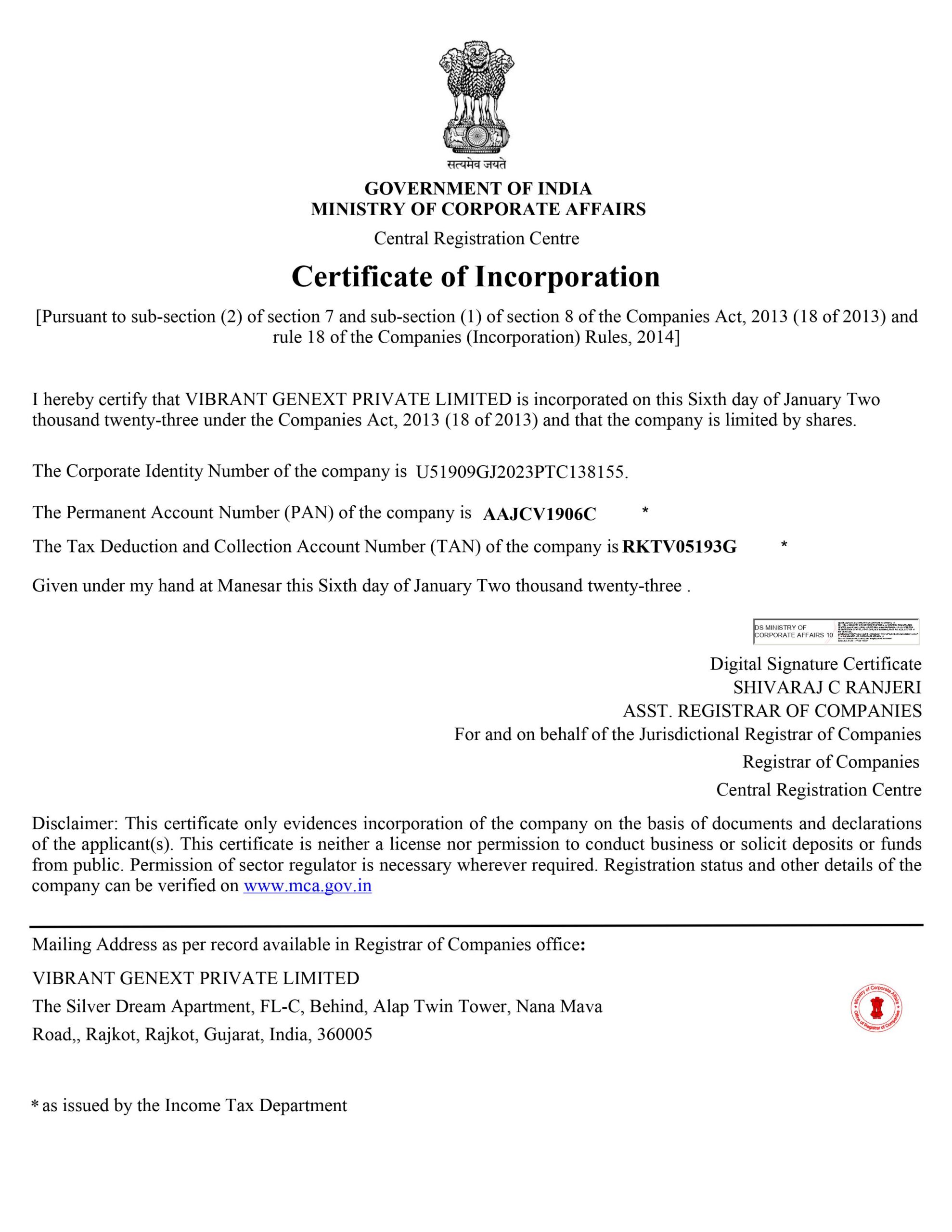 Certificate Of Incorporation